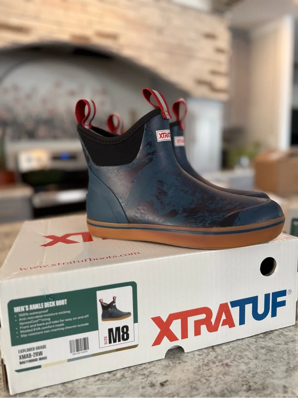 XtraTuf MEN'S ANKLE DECK BOOT  NAVY/ROGUE WAVE
